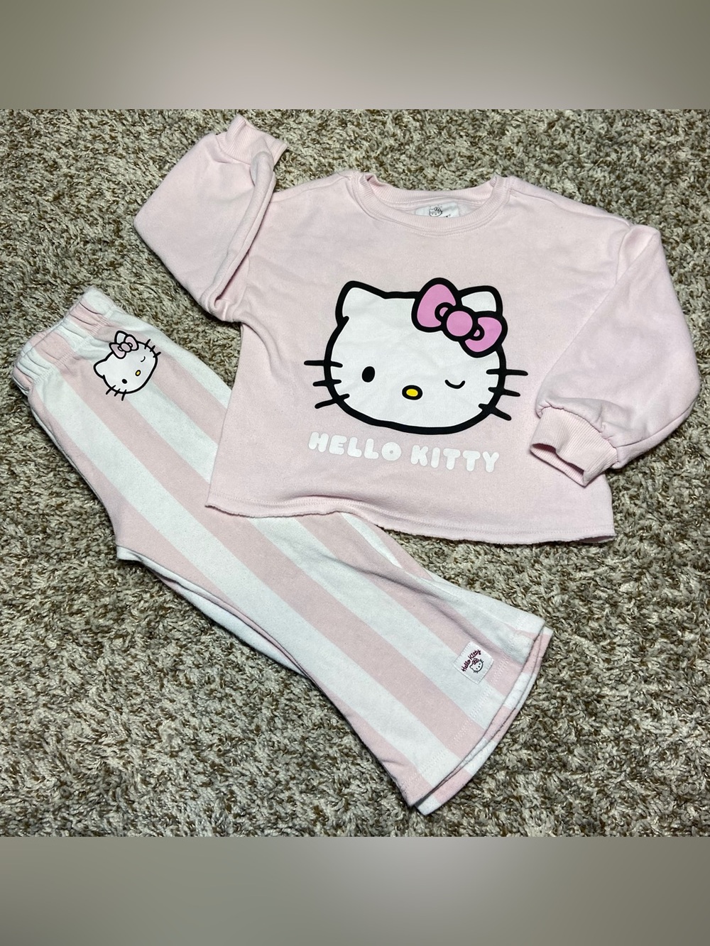 HELLO KITTLE Pink 2pc Sweatsuit Stripes Size 3T